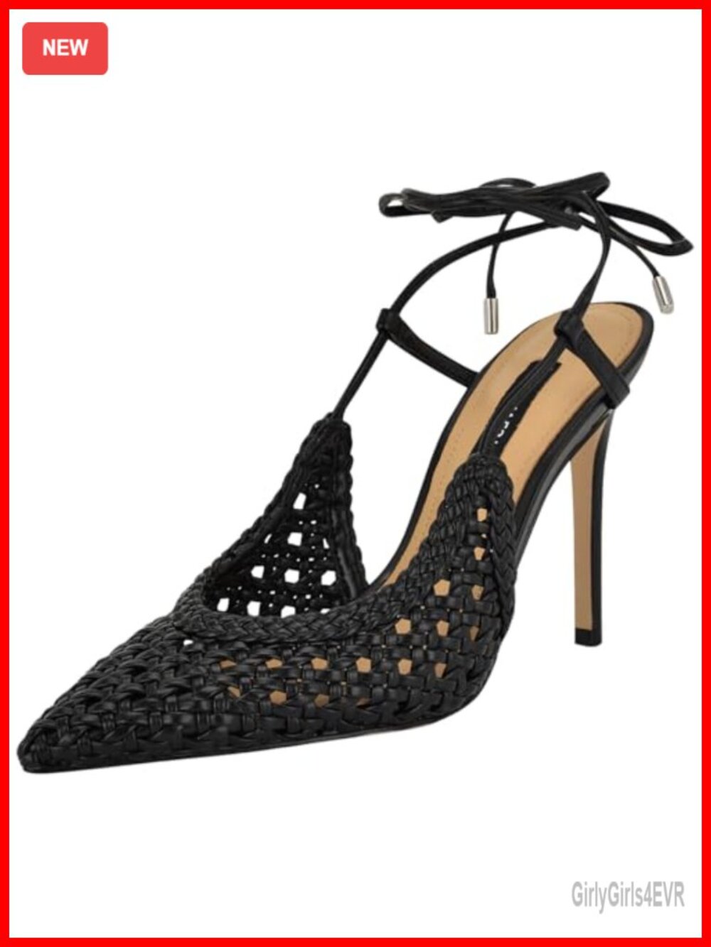 Nine West Fessla Faux Leather Stiletto Heel Dress Pumps Open Toe Tie Closure